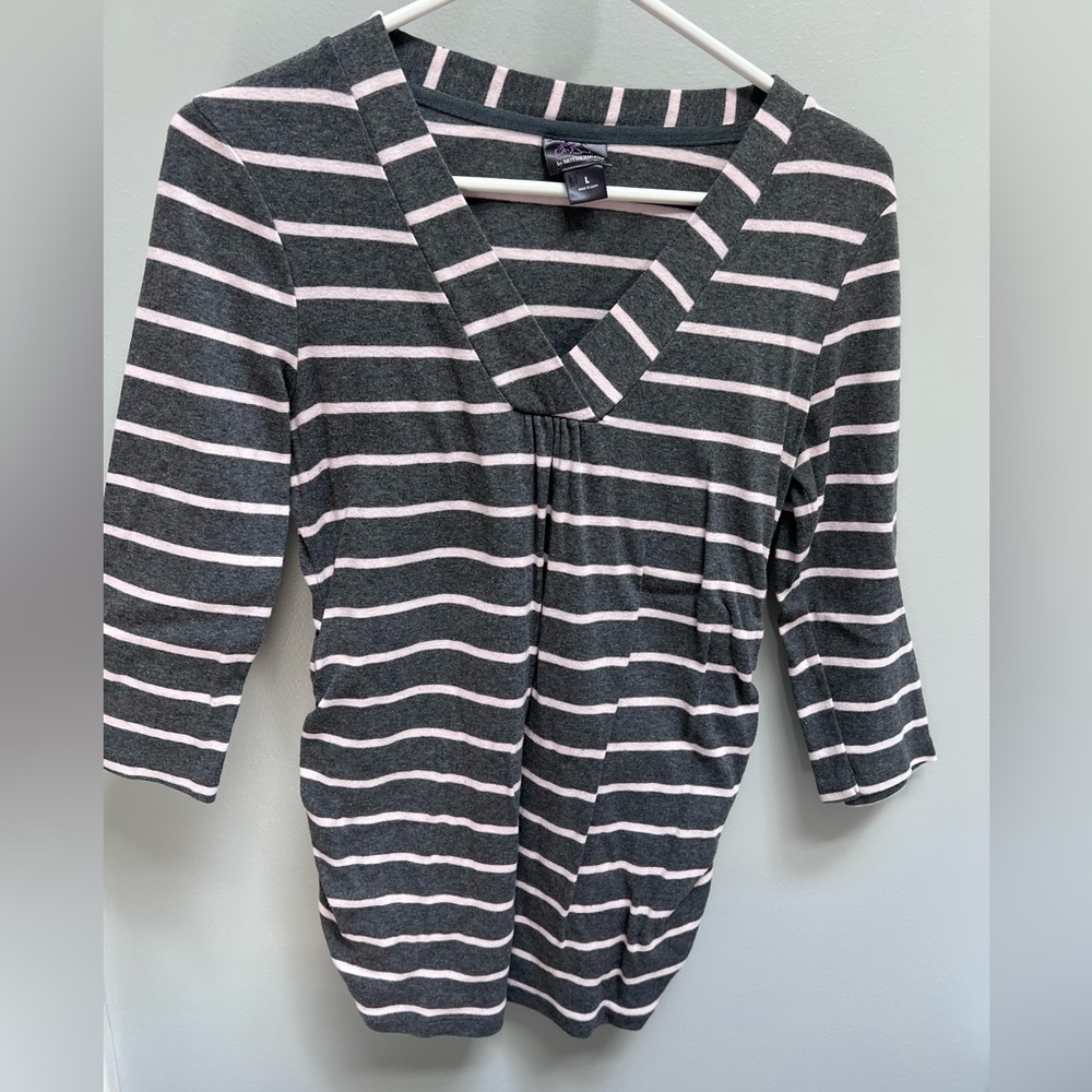 Gray striped maternity top, size large